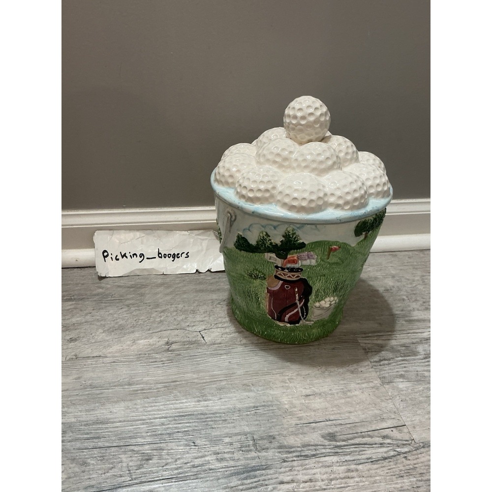 Rare Vintage 90's Golf Themed Cookie Jar, Bucket of Balls Jar Ceramic Cookie Jar